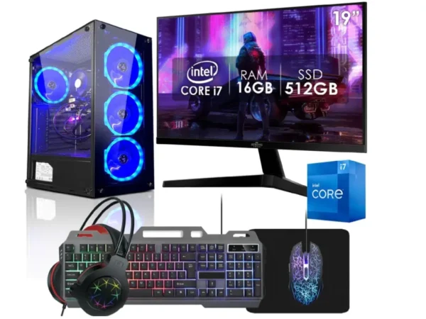 PC Gamer Completo Intel Core i7 Strong Tech com monitor de 19 polegadas e kit gamer