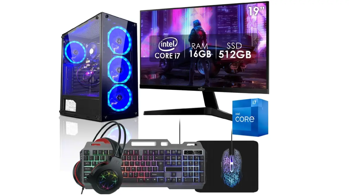 PC Gamer Completo Intel Core i7 Strong Tech com monitor de 19 polegadas e kit gamer
