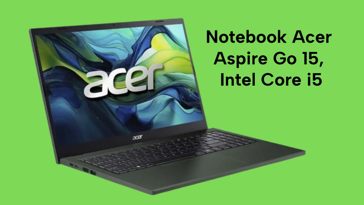 Notebook Acer Aspire Go 15 com tela de 15.6 polegadas, processador Intel Core i5 13ª geração e teclado completo